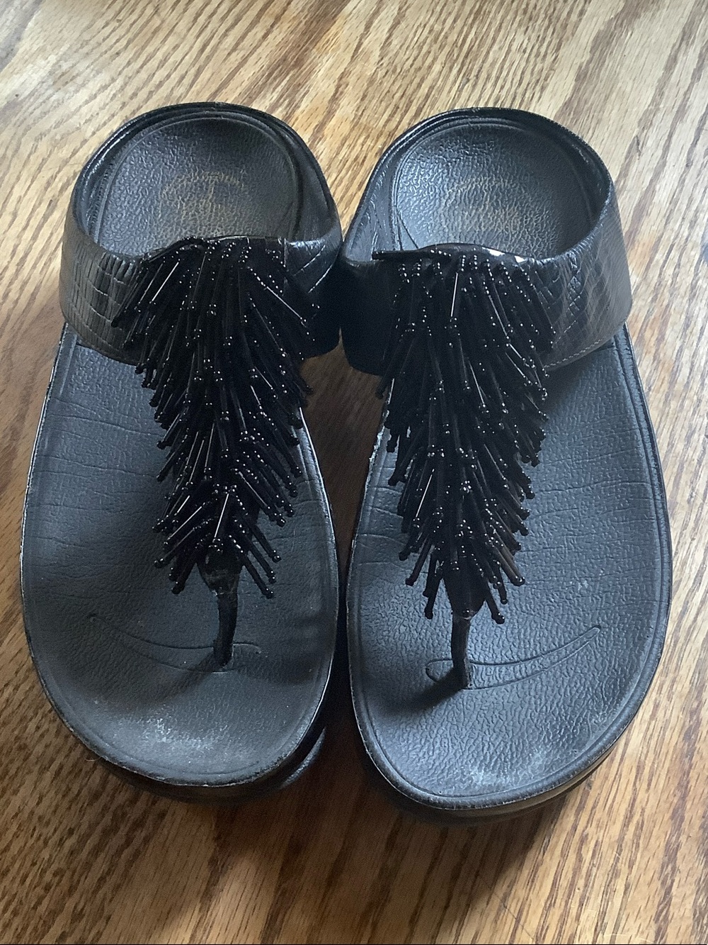 Women's Black Beaded Thong Sandals